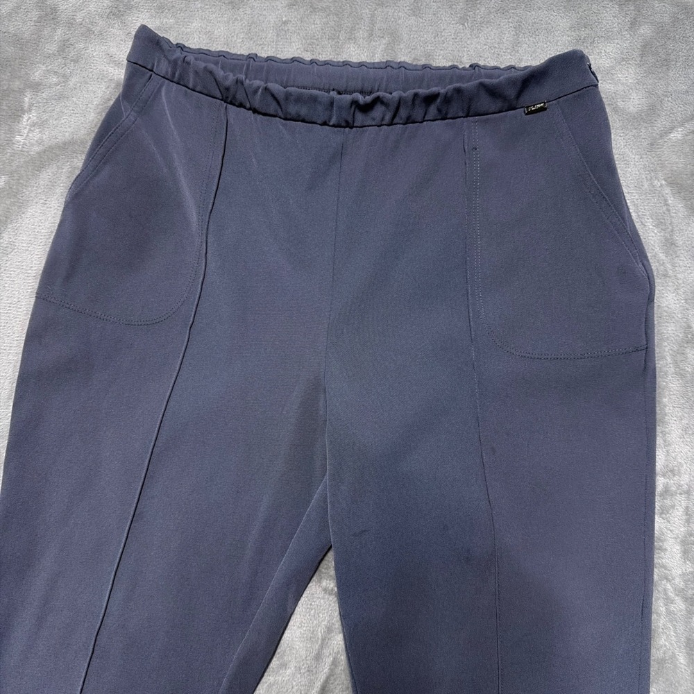 St. John Tapered Leg Ankle Pants Womens 10 Blue Elastic Waist Side Zip Hem Slit - Picture 5 of 11